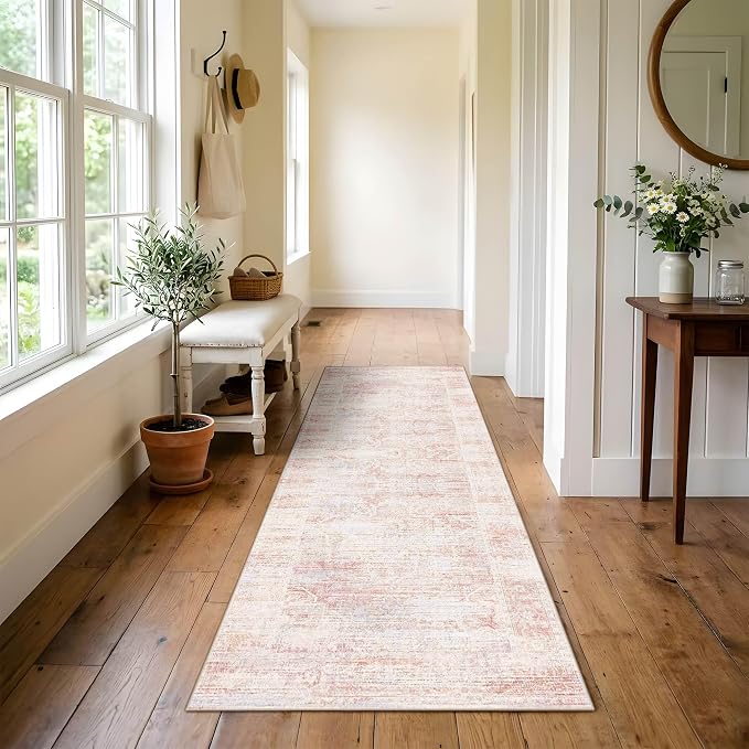 Latte&Fog Hallway 2x6 Runner Rug Non Slip Washable Pink Rugs for Kitchen | Low Pile Soft Cute Throw Rug Doormat for Entrance Bathroom Laundry Bedside Bedroom Nursery Playroom Hallyway Dorm Office