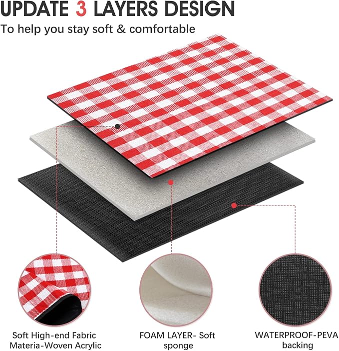 Extra Large Picnic Blanket, 80"x60" Waterproof Sandproof Beach Mat, Soft Foldable Outdoor Camping Mat with PU Carrier, Red White Plaid Portable Mat for Lawn, Grass, Travel & Park