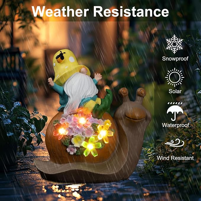 Etlemonde Solar Gnome Snail Statue, Garden Decor