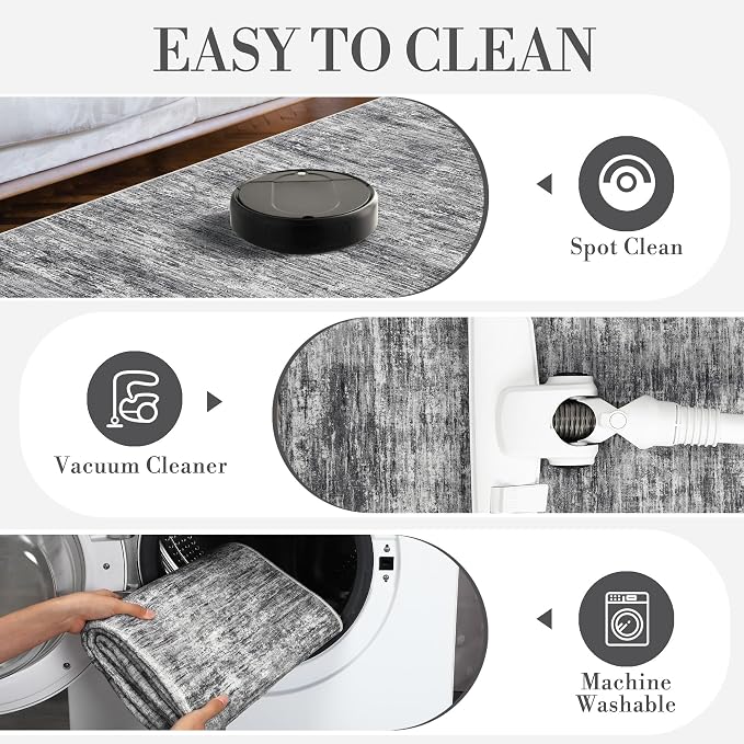 GarveeHome Washable Rugs 10x13 Modern Solid Color Nursery Rug with Non Slip Backing, Stain Resistant Non Shedding Floor Cover Carpet Low Pile Ultra Soft Mats for Living Room, Dining Room, Light Grey