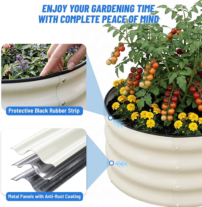 SnugNiture Galvanized Raised Garden Bed Outdoor, 2 Pcs 4x2x1ft Oval Metal Planter Box for Planting Plants Vegetables, White