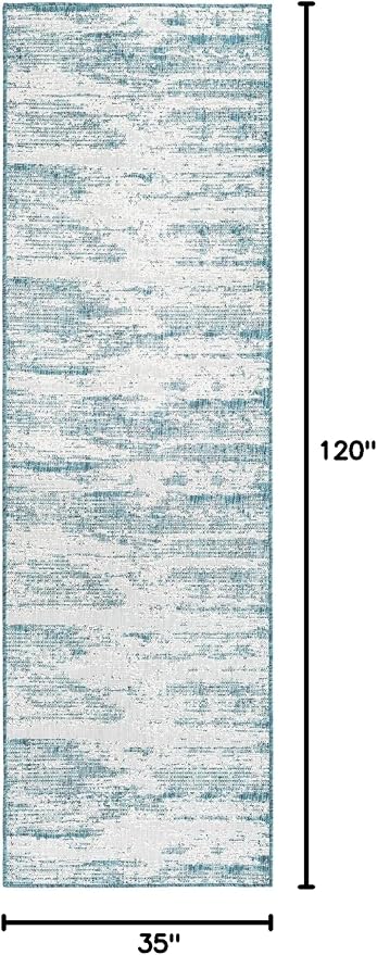 Unique Loom Outdoor Modern Collection Area Rug - Cartago (2' 11" x 10' Runner, Teal/ Ivory)