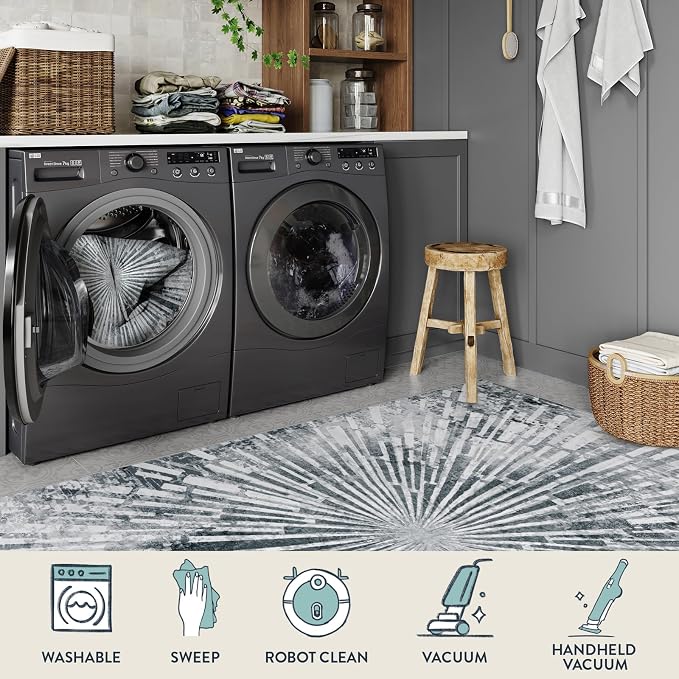 Lahome Manon Grey Hallway Runner Rug 2.5x8, Non Slip Rug Runners for Hallway, Low Pile Modern Kitchen Runner Washable Abstract Soft Carpet Runner for Entryway Bathroom