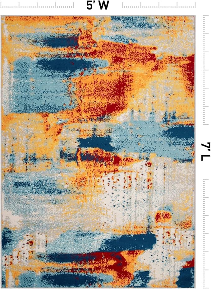 Rugshop Abstract Non-Shedding Living Room Bedroom Area Rug Multi 5' x 7' | Rectangular, Size 5' x 7', Dining Room, Home Office, Kitchen, Entryway, Hallway, Nursery, Kids Room, Guest Room, Under Table