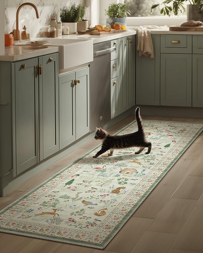 Machine Washable Kitchen Runner Rug: 2'x6' Hallway Rug Non Slip Low Pile Stain Resistant Soft Carpet Runners for Entryway Hallways Kitchen Laundry Room Beside Bedroom Farmhouse
