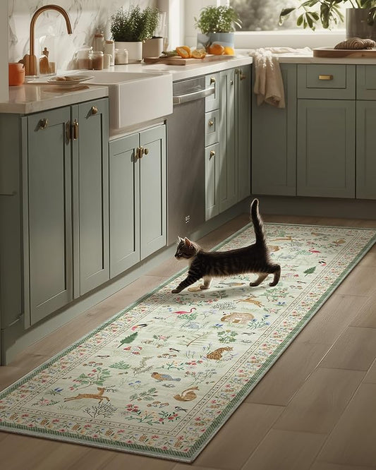 Machine Washable Kitchen Runner Rug: 2'x6' Hallway Rug Non Slip Low Pile Stain Resistant Soft Carpet Runners for Entryway Hallways Kitchen Laundry Room Beside Bedroom Farmhouse