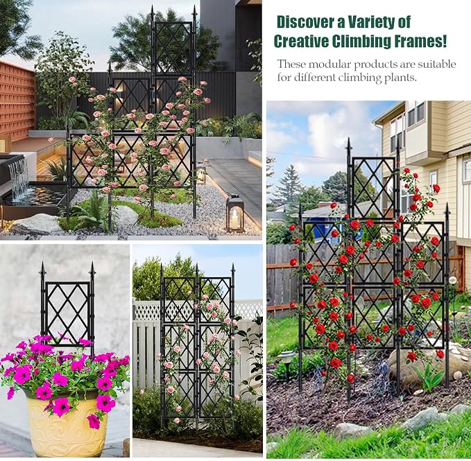 WellSign Garden Trellis for Climbing Plants Outdoor 5.25 FT, Iron Pipe Metal Support Wall Tall Plant Trellis Lattice Fence Plant Support with Garden Twist Tie for Ivy Vines Rose