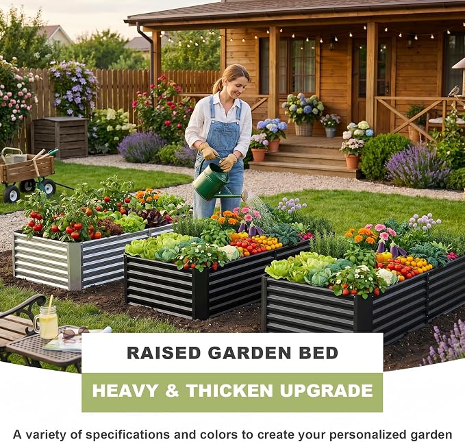 AHEONLAR 2 Pack 8×4×1.5ft Galvanized Raised Garden Beds Outdoor, Rectangle Sturdy and Durable Planter Boxes for Vegetables, Fruits, Flowers and Plants, Easy Assembly, Black