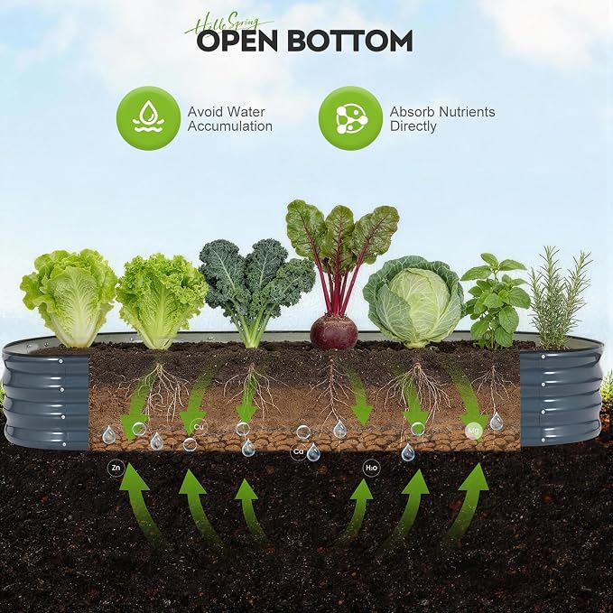 Galvanized Raised Garden Bed 2 Pack, 8x2x1ft Oval Metal Planter Box Outdoor with Support Rods & Corner Protection, Planter Beds for Vegetables, Fruits, Flowers (Grey)