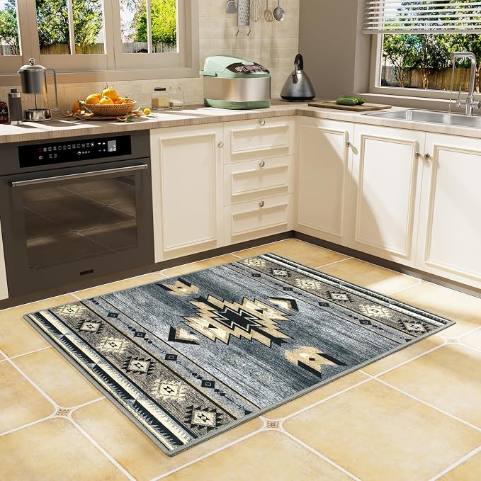 BENRON Western Entryway Rug 2x3, Small Area Rugs for Kitchen, Grey | Southwest aztec Rug,Throw Rugs for Hallway Porch Front Door Washable