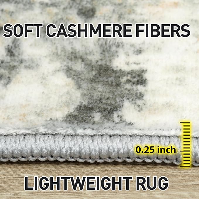 6x9 Area Rugs for Living Room: Washable Abstract Grey Brown Badroom Carpet | Non-slip TPE backing makes this washable soft low-pile rug safe & durable, Pet-friendly decor for dining room,nursery,office
