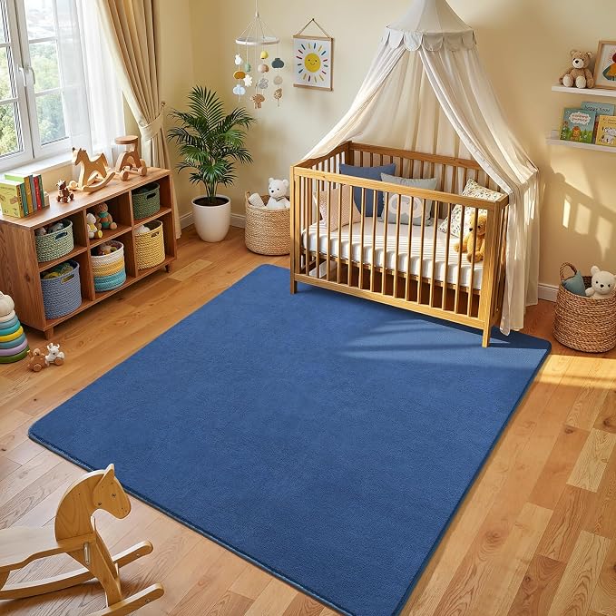Amearea 4x4 Square Area Rugs for Bedroom Living Room, Blue Memory Foam Rug | Thickened Fluffy Indoor Washable Rug, Modern Non Slip Minimalist Carpet for Entryway Kids Boys Girls Dorm Nursery Room Decor