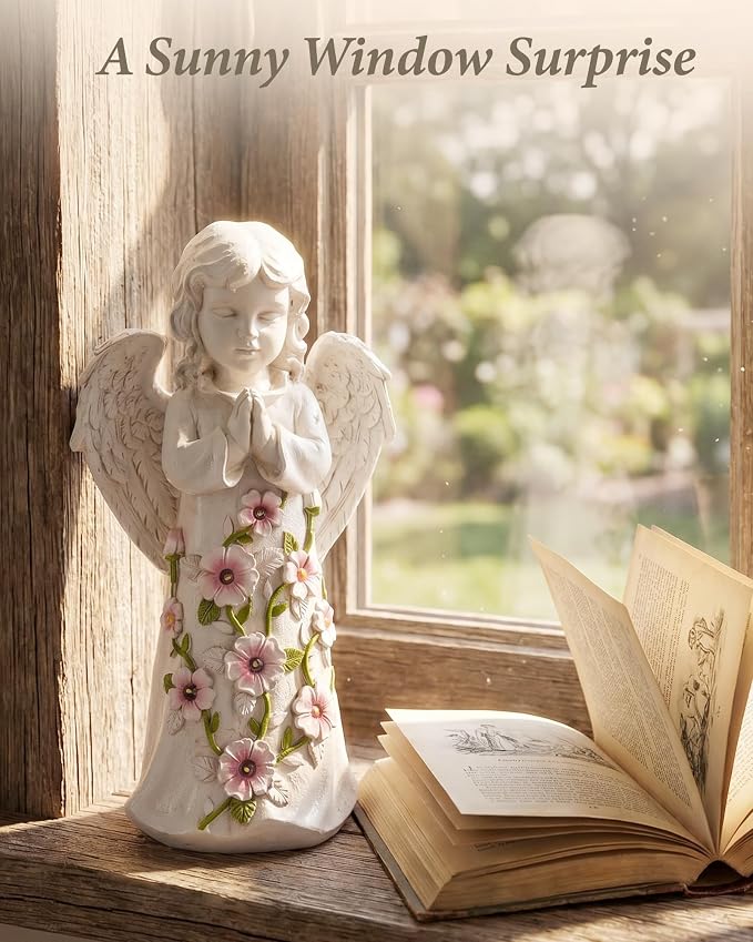 Solar Garden Outdoor Statues Angel with Succulent | 7 LED Lights, Lawn Decor Statue for Patio, Balcony, Yard Ornament, Gifts for Mom Grandma Women