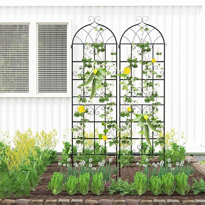 Giantex 2 Packs 71"x20" Metal Garden Trellis for Outdoor Climbing Plants, Heavy-Duty Plant Support for Vine Rose Vegetable Flower, Rustproof Black Metal Coating Patio Trellis Arch Decorative Fence