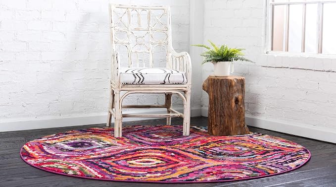 Unique Loom Estrella Collection Colorful, Abstract, Geometric, Gradient, Modern Area Rug (8' 0 x 8' 0 Round, Multi/Pink)