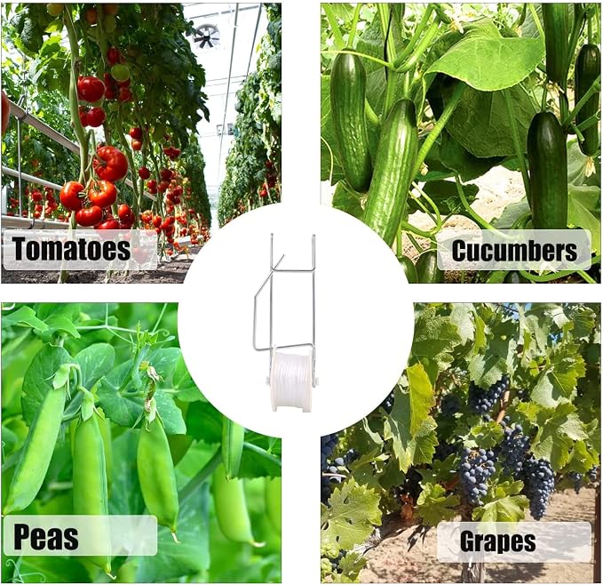 Greenhouse Trellising Kit 10PCS Plant Roller Hooks with 100PCS Tomato Support Clips for Tomato,Plant, Greenhouse,Flower Vine Twine Crop Trellis Kits