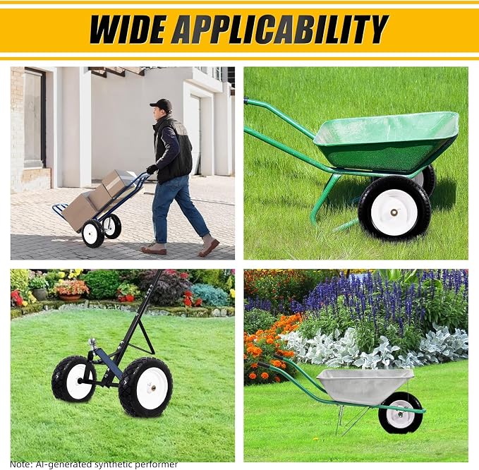 MZREXN 4.80/4.00-8" Flat Free Tire and Wheel 15" Wheelbarrow Tires | 3.00-4.00/4.80-8" Solid Tire with 5/8" & 3/4" Bearings, 3" Centered Hub for Hand Truck Garden Trailers 2PCS White