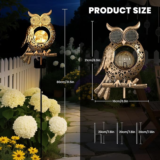 Solar Garden Lights Outdoor Decor,Owl Figurine Light Stake,Garden Decorative for Patio,Yard,Landscape,Gardening Gift Ideas for Mom Grandma