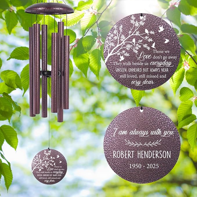 ASTARIN 36" Deep Tone Personalized Wind Chime Memorial, Tree of Life Custom Sympathy Gifts for Loss of Mom/Dad, Bird Remembrance Wind Chimes for Grieving Funeral Condolences(Produced in Texas)