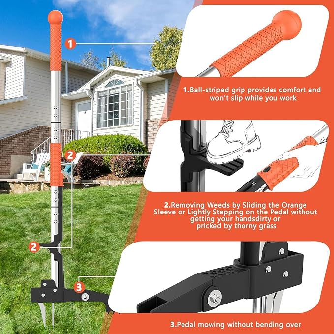 Fabater Weed Puller Tool, Gardening Stand Up Weeder Puller with 39.3" Ergonomic Long Handle and 4 Stainless Steel Claws, Heavy Duty Weed Remover Without Bending, Pulling or Kneeling