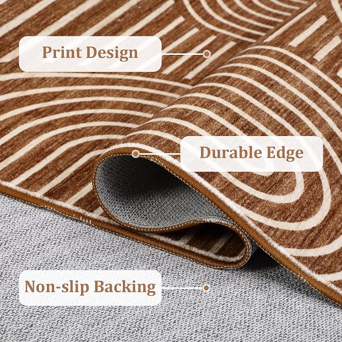 ROYHOME Modern 2.5x8 Hallway Runner Rug Non Slip Soft Kitchen Rug, Copper | Abstract Washable Mat, Rainbow Geometric Runners Rugs for Bedroom, Long Rugs for Entryway Arch Pattern Bathroom Laundry Dorm