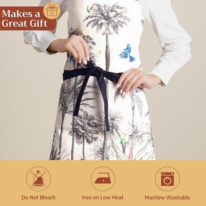 Maison d' Hermine Aprons for women with Pocket 100% Cotton (27.50"x31.50") | Adjustable Neck Strap & long ties Apron Men Chef Wedding Cooking Gardening Server Maid
