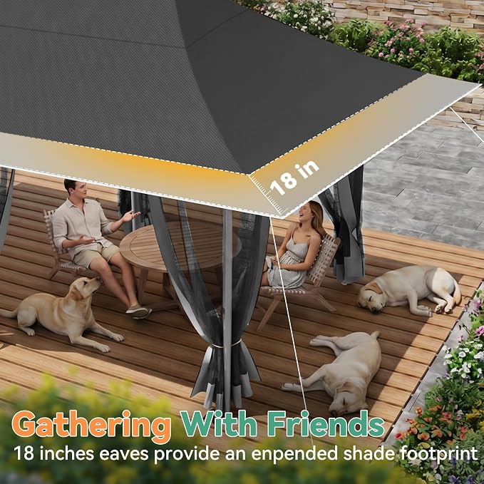 COBIZI 12x20 Pop up Canopy Tent - Gazebo, Party Tents for Parties, Carpas para Fiestas, Large Outdoor Popup Patio Screened Gazebos, Shelter Tents with Net for Backyard, Commercial,Darkgrey