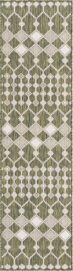 Unique Loom Outdoor Trellis Collection Area Rug - Traliccio (2' x 7' 10" Runner, Green/ Ivory)