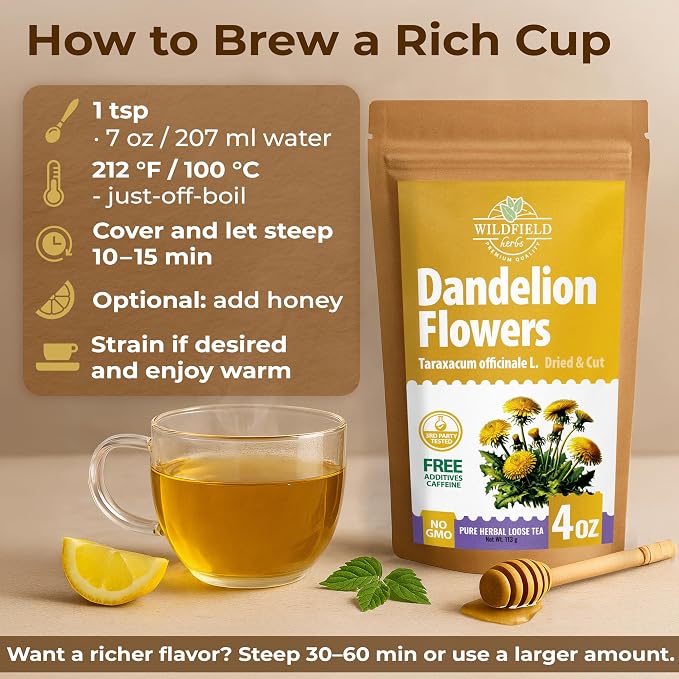 4 oz. Dried Dandelion Flowers Herbal Tea (Taraxacum Officinale L.) - 113g Flores De Diente De León Herb Tea
