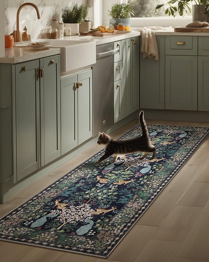 Washable Runners for Hallways Kitchen Rug: 2'6"x8' Runner Rug Stain Resistant Non Slip Low Pile Soft Carpet Runner Rug for Entryway Bedroom Beside Bathroom Laundry Room