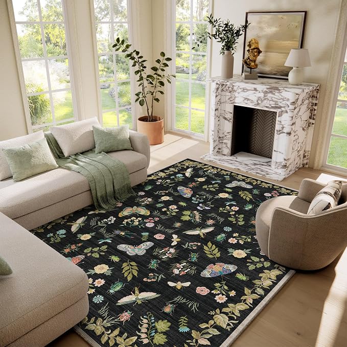 Machine Washable Rugs for Living Room: 6x9 Area Rugs Stain Resistant Non Slip Low Pile Lightweight Soft Carpets Rug for Bedroom Kitchen Dining Room Nursery Kids Room Farmhouse Home Office Indoor