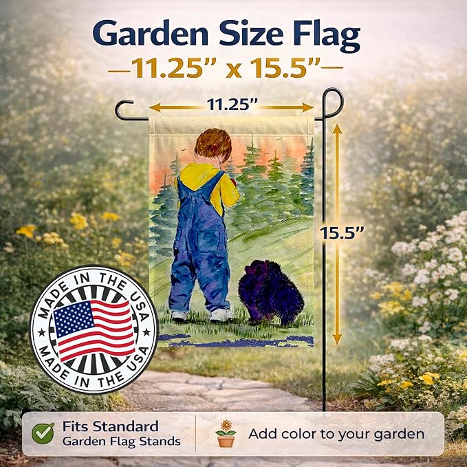 Caroline's Treasures SS8544GF Little Boy with his Pomeranian Garden Flag Mailbox Flag Decorative Yard Flag Banner Outside Patio Artwork Yard Flower Beds, Garden Size, Multicolor