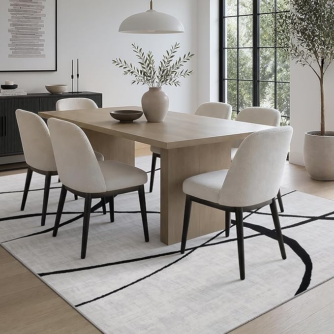 6x9 Washable Modern Abstract Black White Area Rug | Ultra-Thin Low Pile, Non-Slip TPE Backing, Soft Stain Resistant, Machine Washable, for Bedroom Livingroom High Traffic