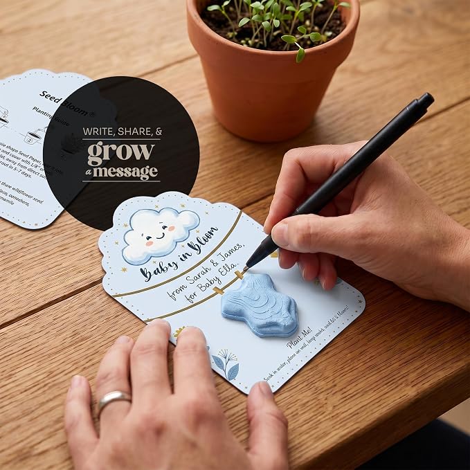 3D Onesie Seed Paper Gift Set – 24 Blue Plantable Baby Boy Onesie Shapes with Wildflower Seeds, Includes Cards & Double-Sided Tape for Baby Shower, Christening, Birthday & Special Occasions