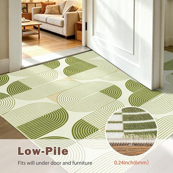 6x9 Area Rugs for Living Room Rug Washable, Non-Slip Modern Rug | Stain Resistant, Soft Carpet Indoor Floor Carpets for Entryway Bedroom Dining Room Kitchen and Home Office, Green
