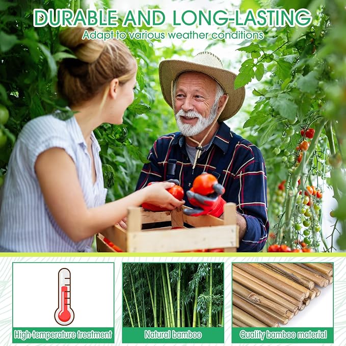 Suclain 30 Pcs Bamboo Plant Stakes Natural Garden Support Sticks for Climbing Plants Sturdy Bamboo Garden Stakes for Tomato, Beans, Flowers and Potted Plants, Vegetables, Indoor & Outdoor (1.35 ft)