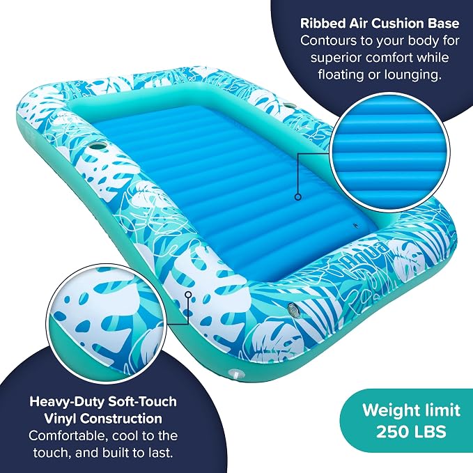 Aqua Inflatable Tanning Pool Lounger, Premium Pool Float with Cupholders and Removeable Pillow for Relaxation and Fun