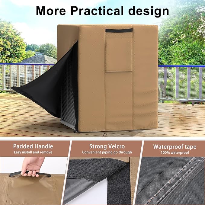 Mrrihand Central Air Conditioner Cover for Outside Units Waterproof Heavy Duty AC Unit for Outdoor Large AC Cover for Winter (36"X36"X39")-Brown