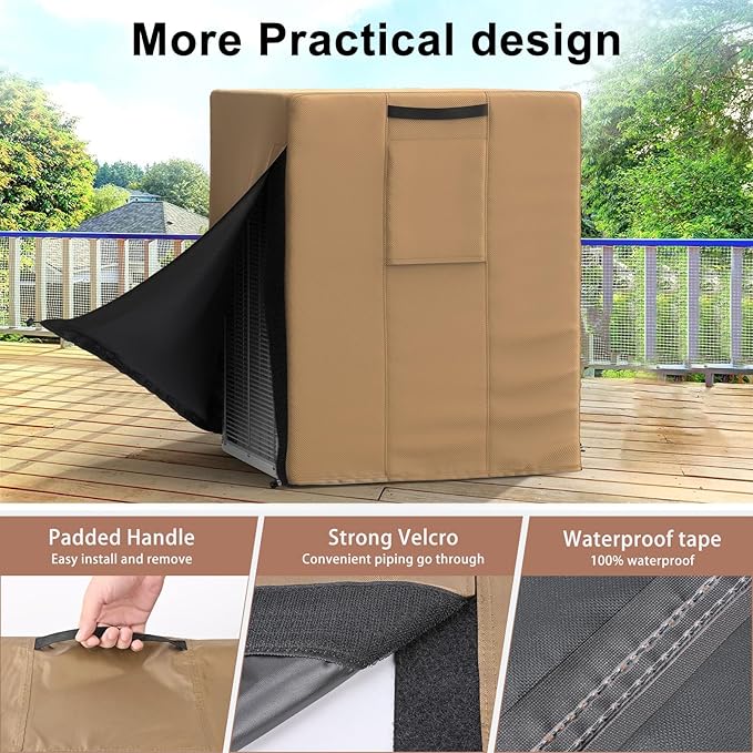 Mrrihand Central Air Conditioner Cover for Outside Units Waterproof Heavy Duty AC Unit for Outdoor Large AC Cover for Winter (38"X38"X40")-Brown