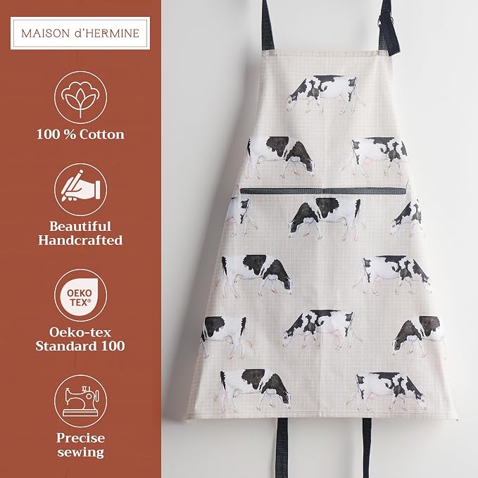 Maison d' Hermine Aprons for women with Pocket 100% Cotton (27.50"x31.50") | Adjustable Neck Strap & long ties Apron Men Chef Wedding Cooking Gardening Server Maid