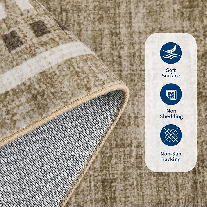 Garvee Small Area Rugs 2x3 Taupe Washable Entryway Scalloped Throw Carpet | Non Slip Solid Color Low Pile Living Room Bedroom Rugs Pet Friendly Modern Geometric Kitchen Front Door Nursery Doot Mat