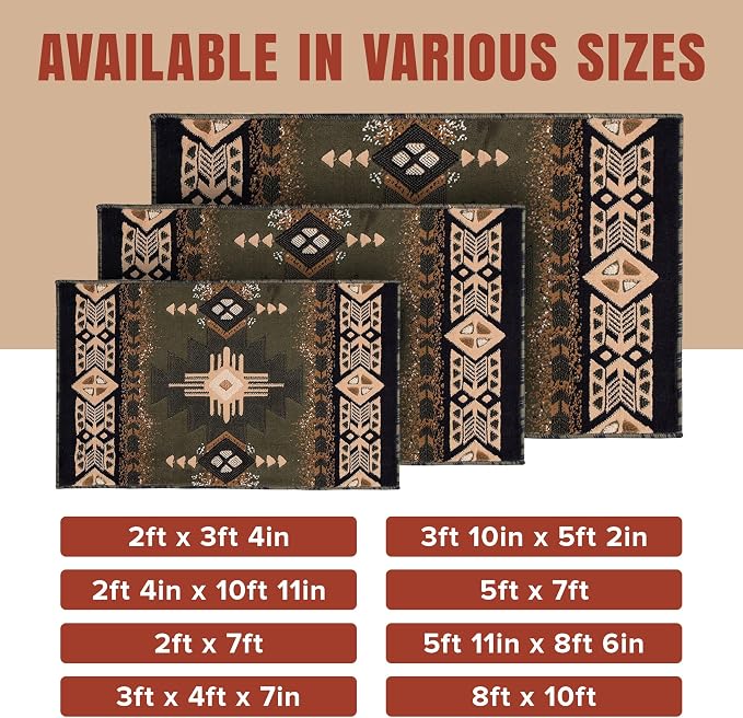 YHSF Southwest Native American Area Rug – Thick, Soft, Durable & Easy to Maintenance Tribal Design Boho Rug– Ideal for Bedroom, Living Room & Hallway - Blue-Brown, 2 Feet x 7 Feet