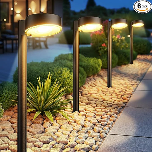 Ahaorigin 6 Pack Solar Pathway Lights Outdoor, 12 Brighter LED Solar Lights Outdoor Waterproof, Up to 12 Hrs Modern Solar Powered Path Light for Yard Garden Walkway Driveway, Warm White