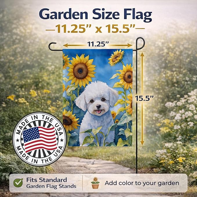 Caroline's Treasures DAC6027GF Bichon Frise in Sunflowers Garden Flag Mailbox Flag Decorative Yard Flag Banner Outside Patio Artwork Yard Flower Beds, Garden Size, Multicolor