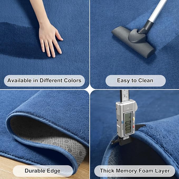 Amearea Modern Washable Runner Rugs, 2x4 Feet Blue Bedroom Runner Rug | Small Area Rugs for Bedroom Living Room, Non Slip Memory Foam Rug for Hallway Entryway Kids Boys Girls Room Laundry Room