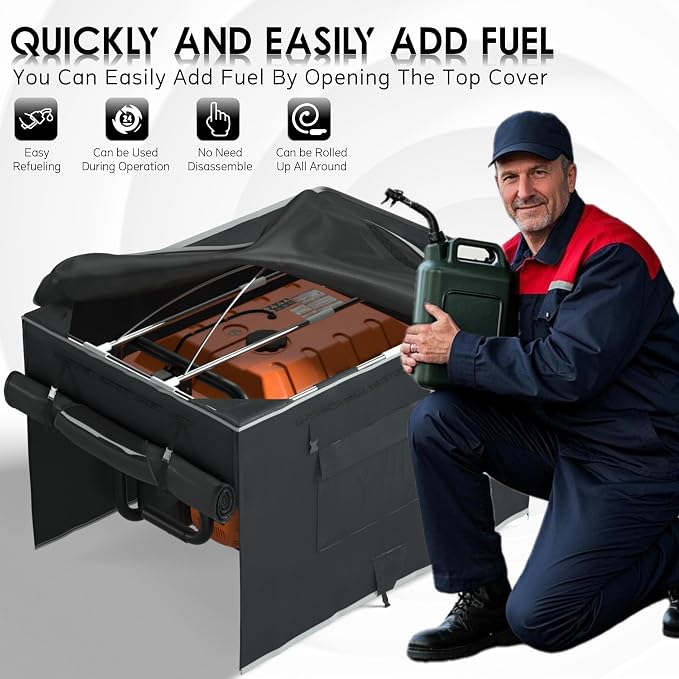 Generator Tent With Bracket,Generator Covers While Running,28x20x20 inches,Roof Design Without Water Accumulation,1680D Marine Canvas Production+Heavy-Duty Stainless Steel Bracket, Black