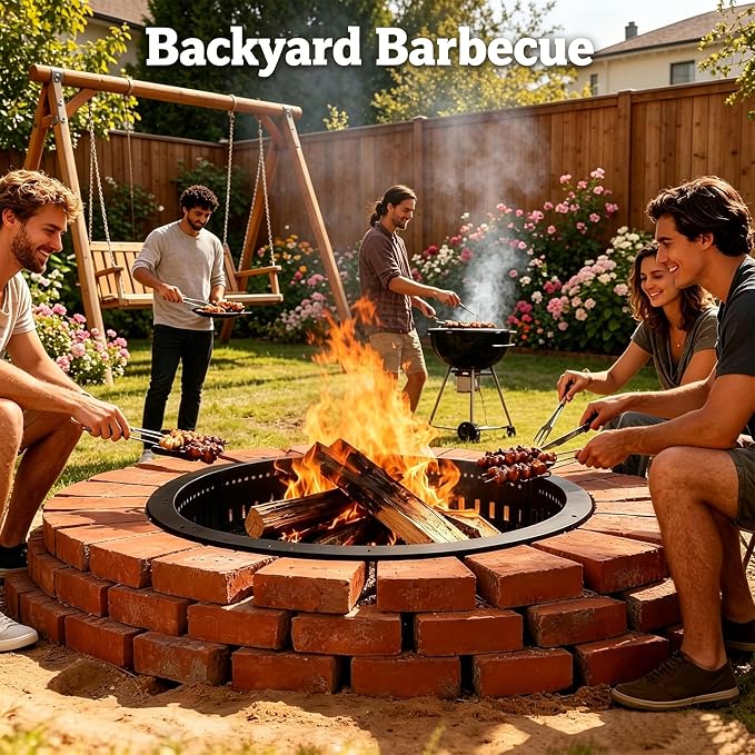 Fire Pit Ring, Smokeless Firepit Ring Insert Liner, Heavy Duty Anti-Rust Metal Fire Ring for Outdoor Patio Backyard Camping, Above or In-Ground DIY Fire Pits (31 in)