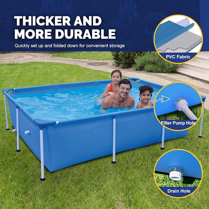 DIMAR GARDEN Above Ground Swimming Pool for Kids Adults, Outdoor Rectangular Steel Frame Swimming Pool for Backyard Lawn Family, 8.5ft x 6ft x 26in