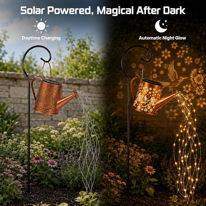 Solar Watering Can Light, Solar Powered Hanging Lantern Landscape Lights, Decorative Garden for Yard Waterproof Garden Decor, Gifts for Mom, Grandma（02-Hummingbird）