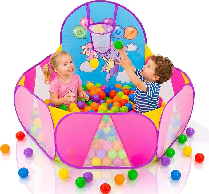 Ball Pit for Toddlers | Kids Ball Pit | Ball Pool for Babies | Piscina de Pelotas para Bebes | Playpen with Basketball Hoop and Zipper Storage Bag, 4 Ft/120CM F : Balls NOT Included